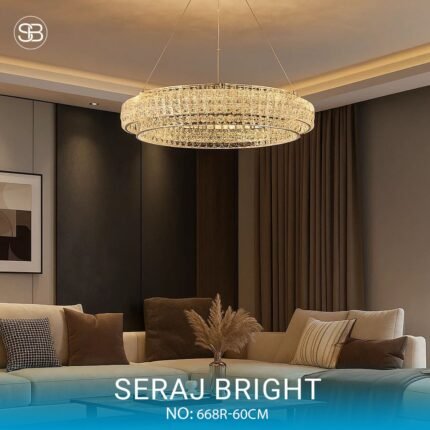 نجفة كريستال مدور سلفر مع ريموت